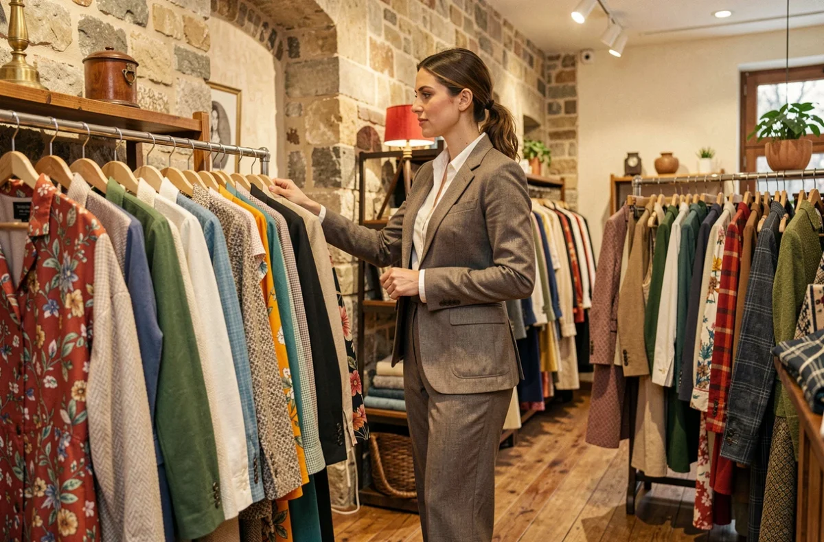 Femme élégante parcourant les vêtements dans la boutique Paquita à Lyon