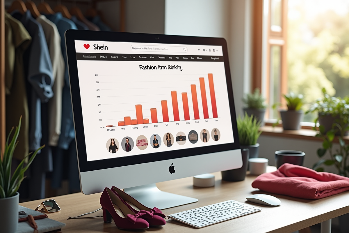 Tableau de classement mode avec logo Shein sur un écran