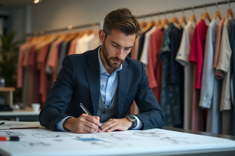 Créateur de mode en studio en train de dessiner