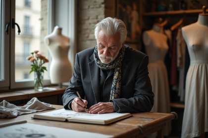 Designer mode homme à Paris dans son atelier lumineux