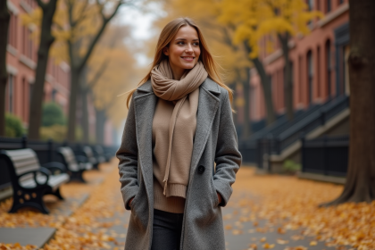 Femme &eacute;l&eacute;gante en automne dans un parc urbain
