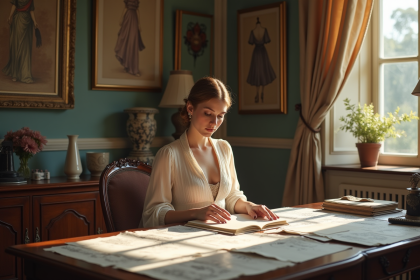 Femme élégante du début 20e siècle dans un atelier de couture