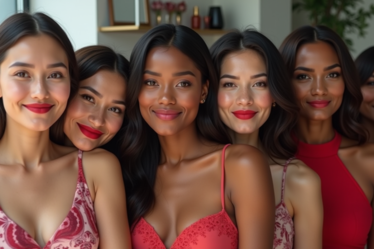 Groupe de femmes avec rouges à lèvres rouges dans un espace lumineux