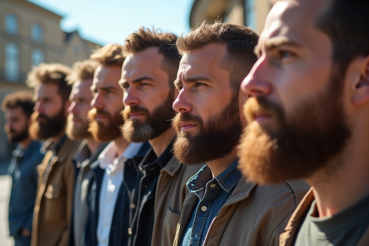 Groupe d hommes avec différentes barbes en plein air