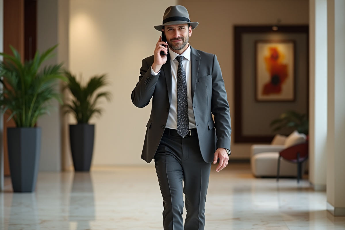 Homme en costume dans un lobby d