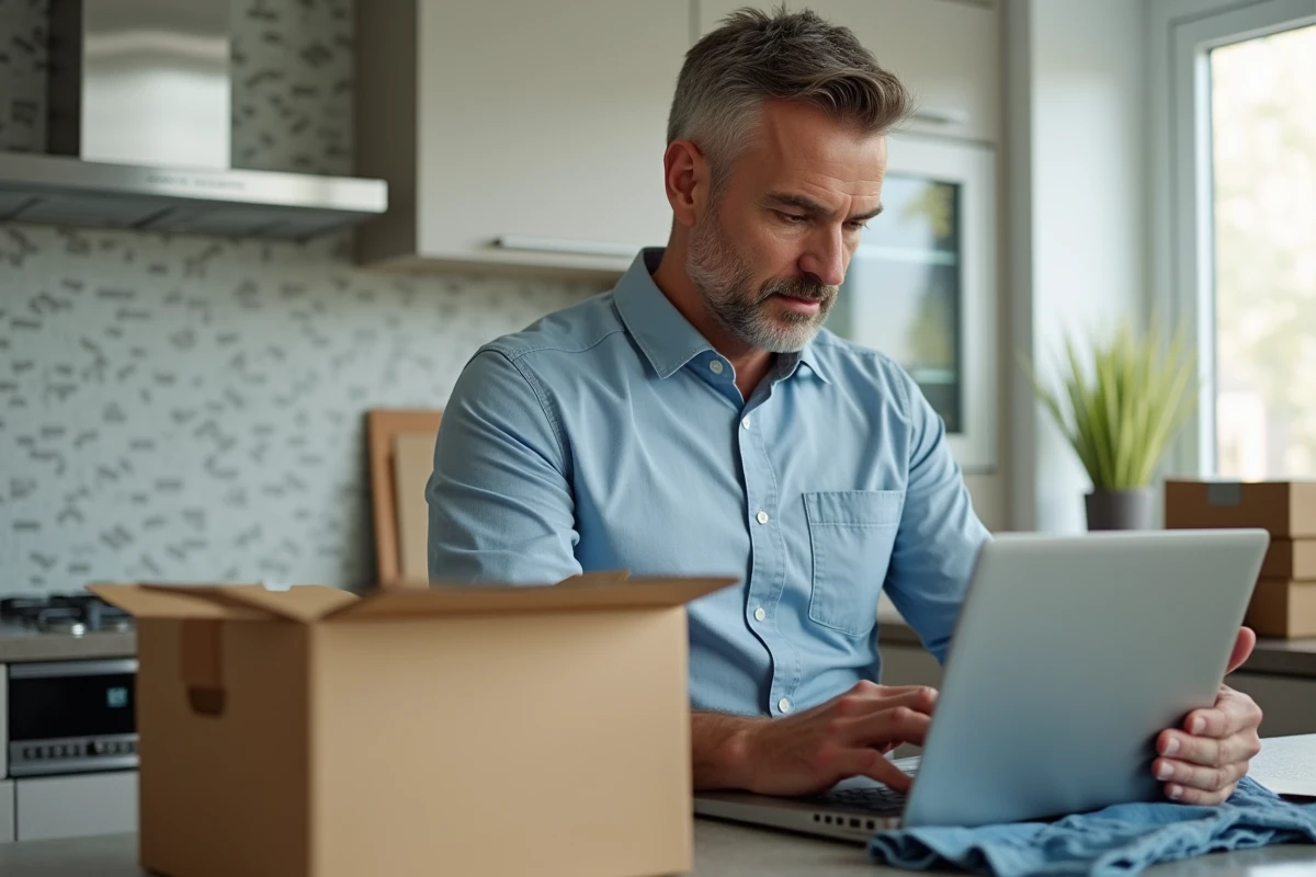 Homme examine un colis et ses coûts d