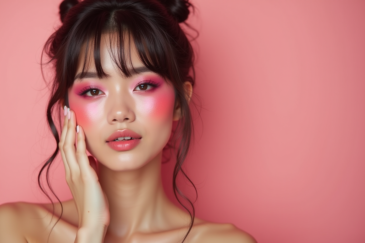 Influenceuse moderne montrant des techniques de blush inspirées des années 90