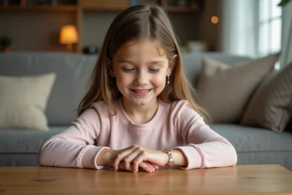 Jeune fille souriante portant un bracelet en argent