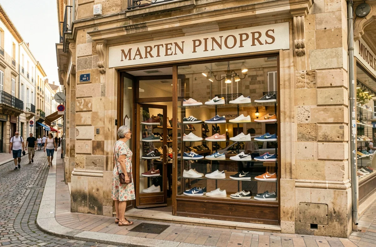 Devanture historique de la boutique Tentation à Montpellier sur une rue piétonne animée du centre-ville